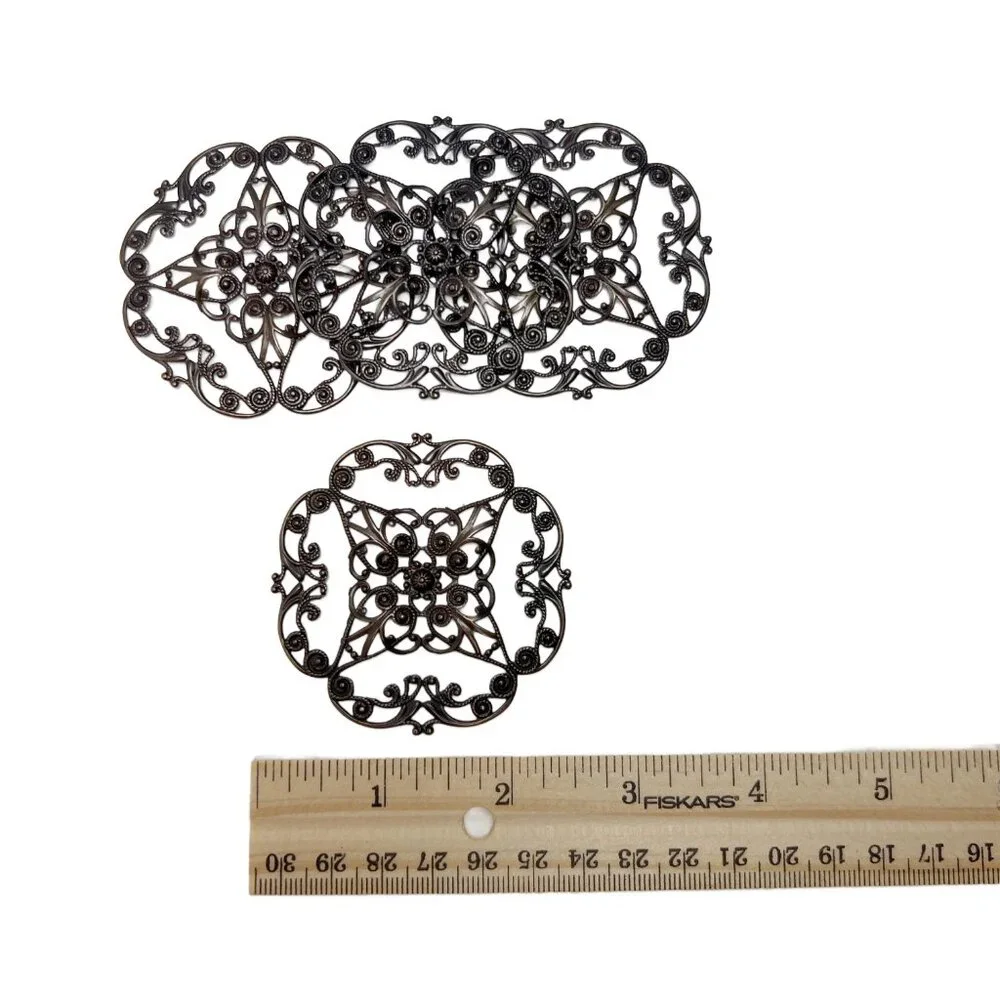 6 Large Vintaj Filigree Openwork Scroll Pendant Stamping Antique Bronze Tone
